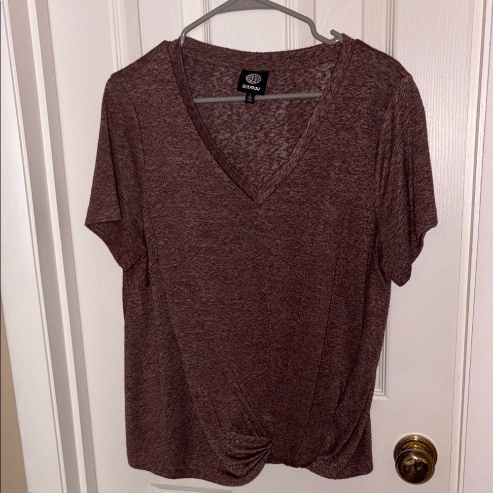 Bobeau Red Relaxed Tie Front Short Sleeve T-Shirt